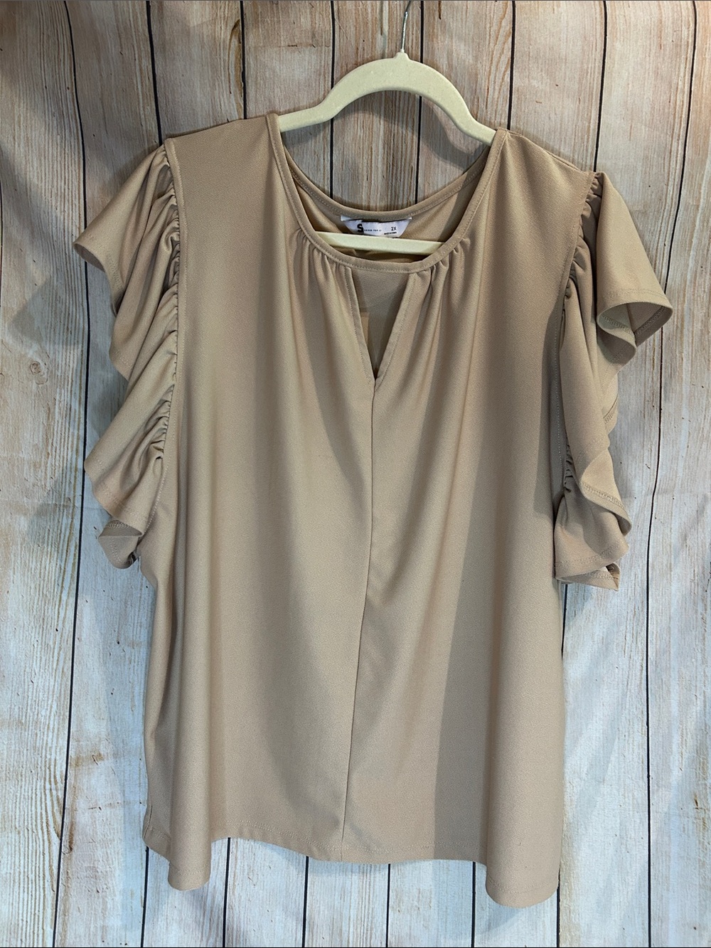 SO Taupe Ruffle Sleeve Blouse